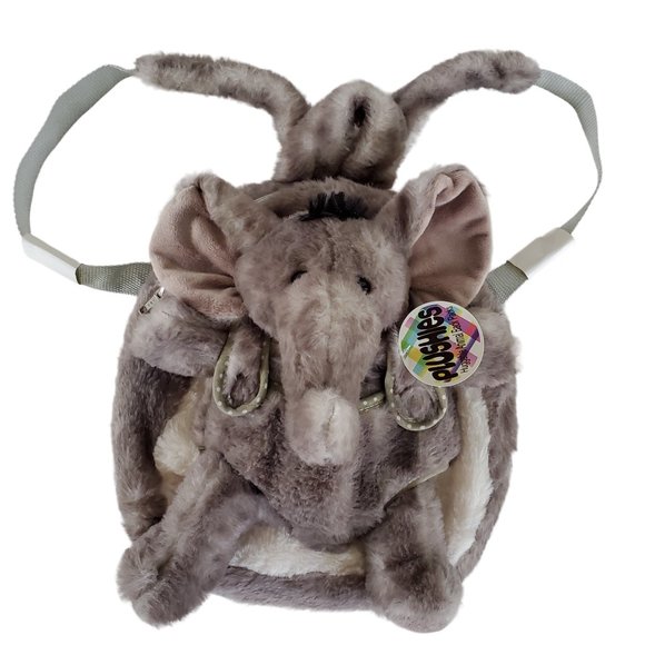 Elephant Back Pack Plushies Gray Huggable Stuffed Animal Child Toddler Travel - Picture 2 of 9